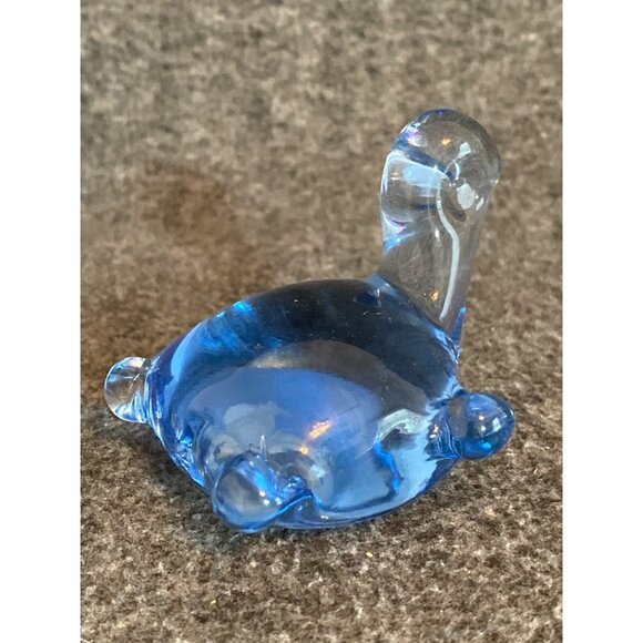 VTG Art Glass Blue Bunny Rabbit & Turtle Paperweight Figurine Translucent - Picture 9 of 10